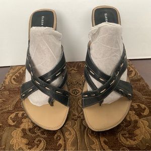 Karen Scott Women’s Black Genuine Leather Sandals Crisscross ~Size 9